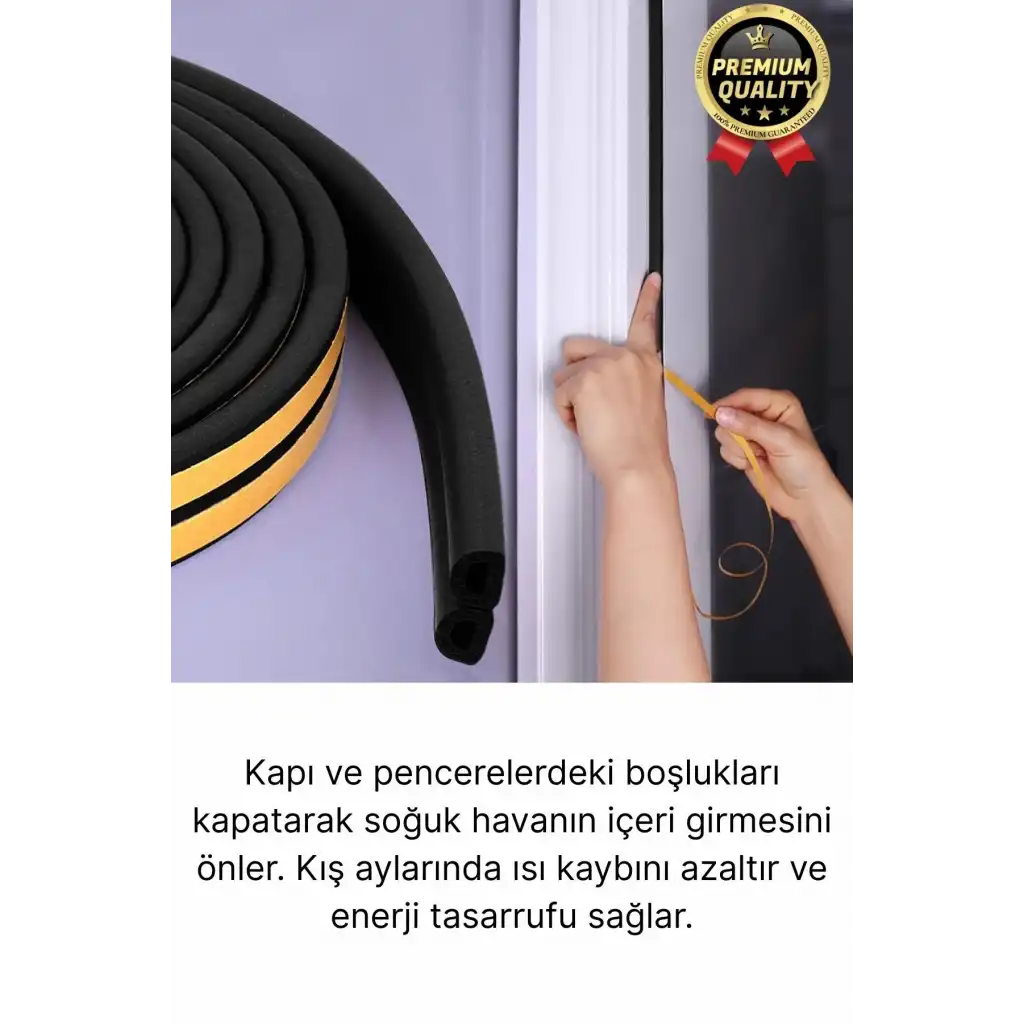 Güçlü Kendinden Yapışkanlı Kapı Pencere Soğuk Hava Geçirmez Yalıtım İzolasyon Siyah Fitil 10 Metre