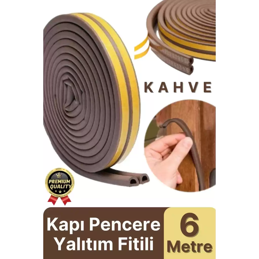 Güçlü Kendinden Yapışkanlı Kapı Pencere Soğuk Hava Geçirmez Yalıtım İzolasyon Kahve Fitil 6 Metre