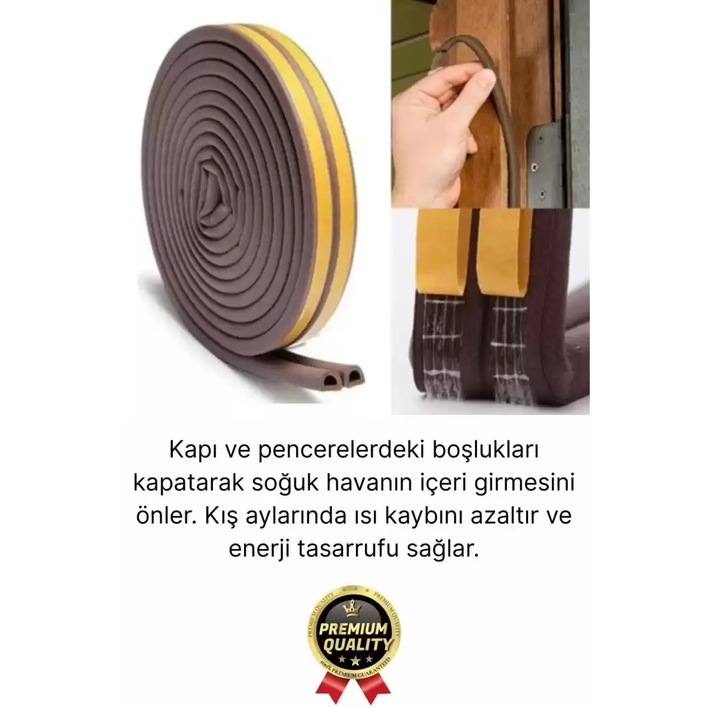 Güçlü Kendinden Yapışkanlı Kapı Pencere Soğuk Hava Geçirmez Yalıtım İzolasyon Kahve Fitil 6 Metre