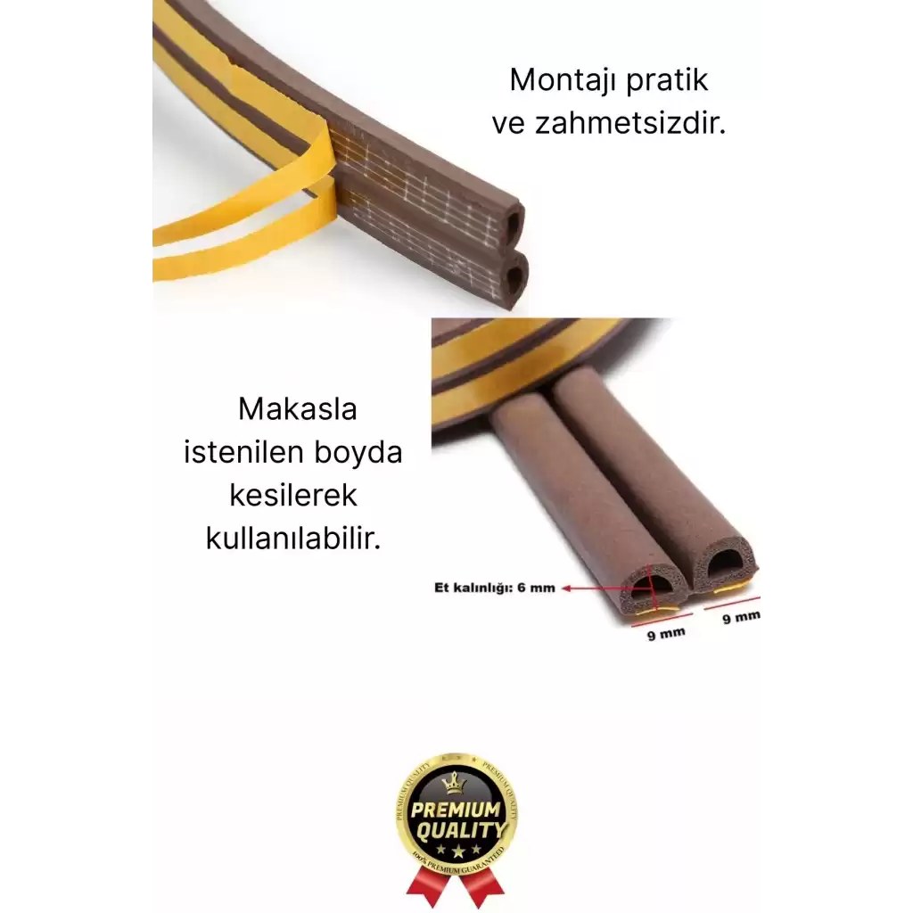 Güçlü Kendinden Yapışkanlı Kapı Pencere Soğuk Hava Geçirmez Yalıtım İzolasyon Kahve Fitil 6 Metre