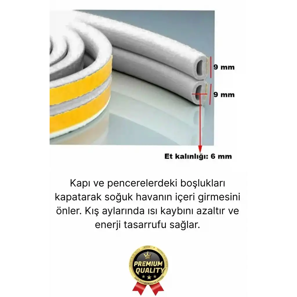Güçlü Kendinden Yapışkanlı Kapı Pencere Soğuk Hava Geçirmez Yalıtım İzolasyon Gri Fitil 4 Metre