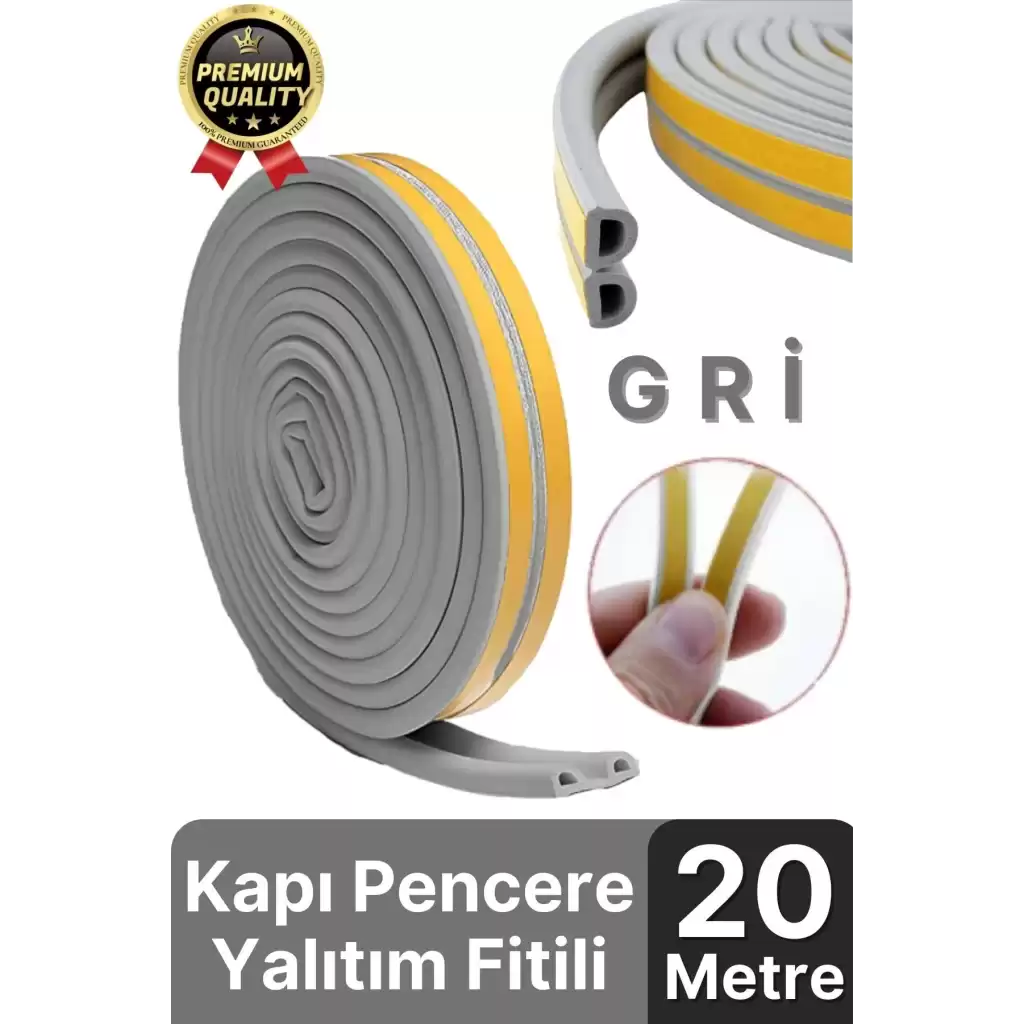 Güçlü Kendinden Yapışkanlı Kapı Pencere Soğuk Hava Geçirmez Yalıtım İzolasyon Gri Fitil 20 Metre