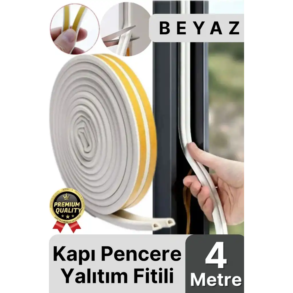 Güçlü Kendinden Yapışkanlı Kapı Pencere Soğuk Hava Geçirmez Yalıtım İzolasyon Beyaz Fitil 4 Metre
