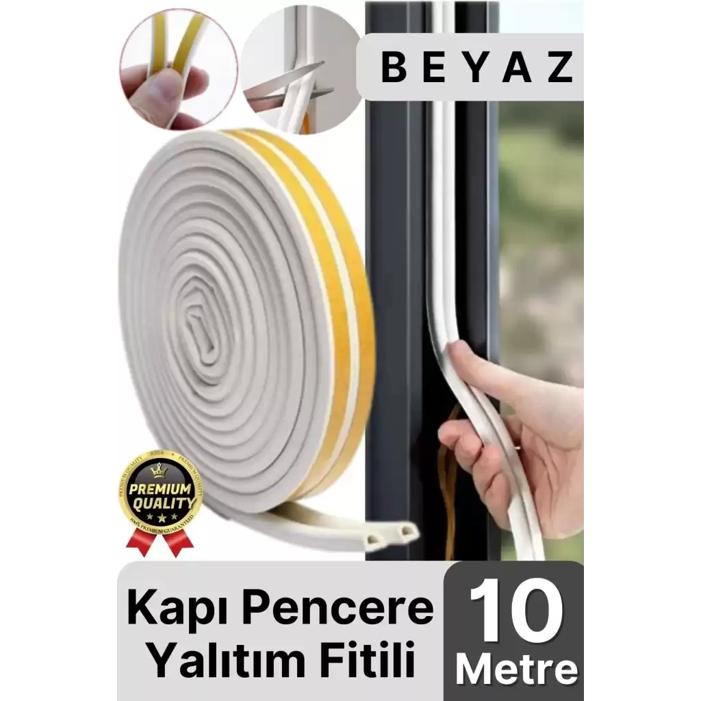 Güçlü Kendinden Yapışkanlı Kapı Pencere Soğuk Hava Geçirmez Yalıtım İzolasyon Beyaz Fitil 10 Metre