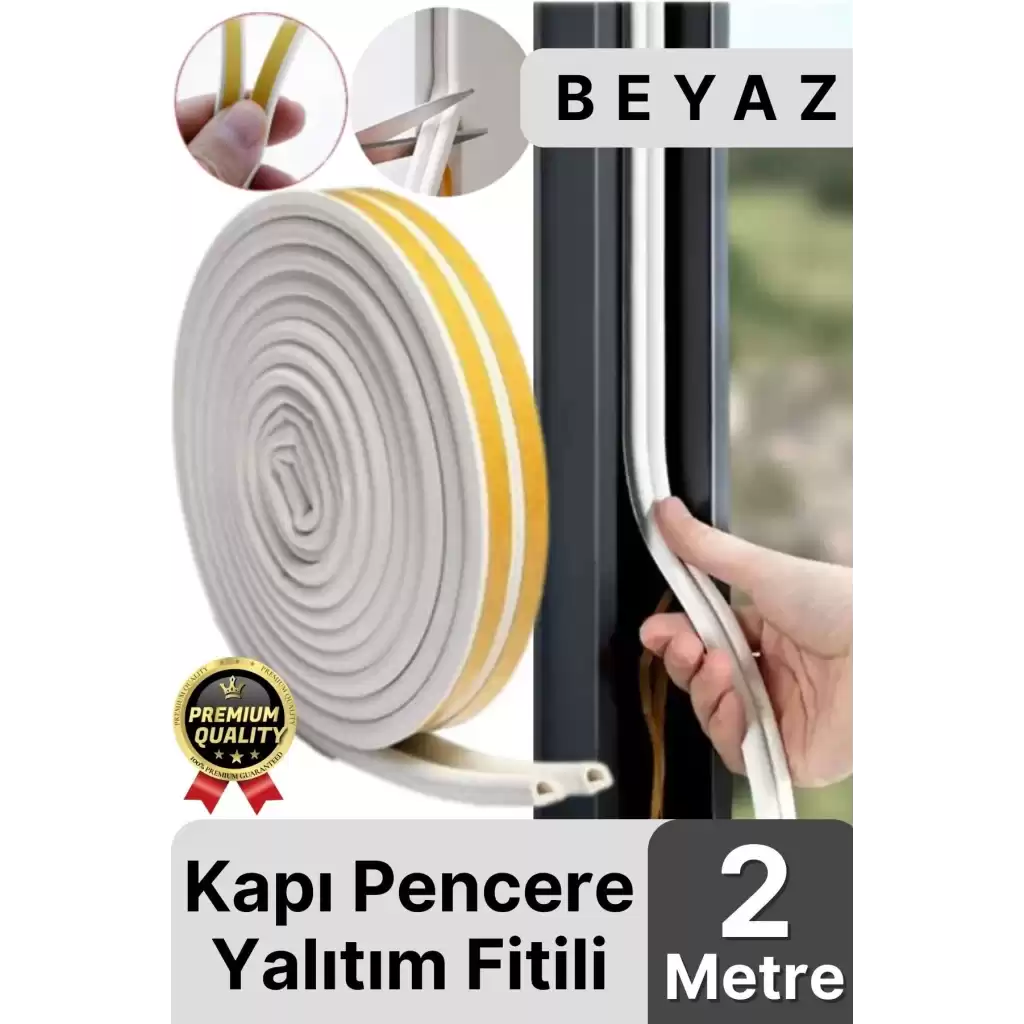 Güçlü Kendinden Yapışkanlı Kapı Pencere Soğuk Hava Geçirmez Yalıtım İzolasyon Beyaz Fitil 2 Metre