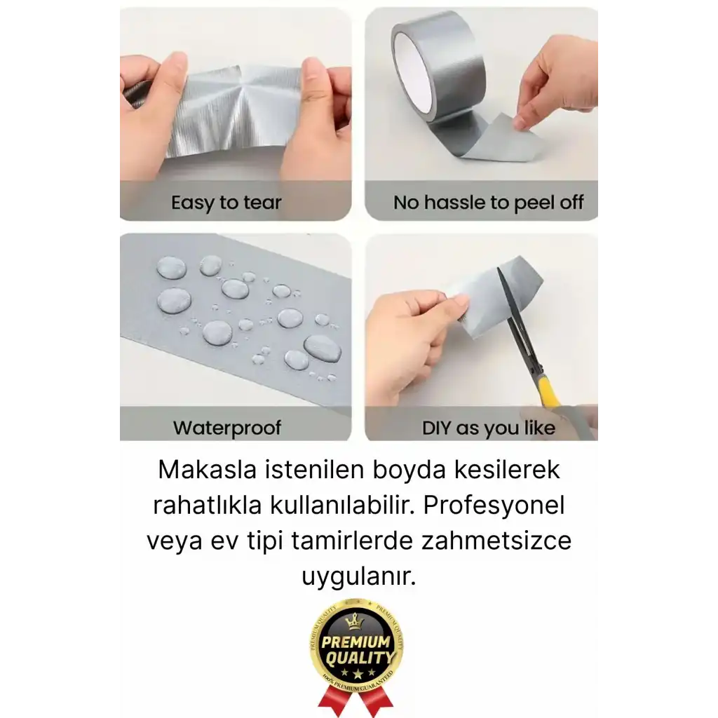 1 Adet Ekstra Güçlü Dayanıklı Su Geçirmez Sızdırmaz Yalıtım İzolasyon Gri Tamir Bandı 10 Mt 48 Mm
