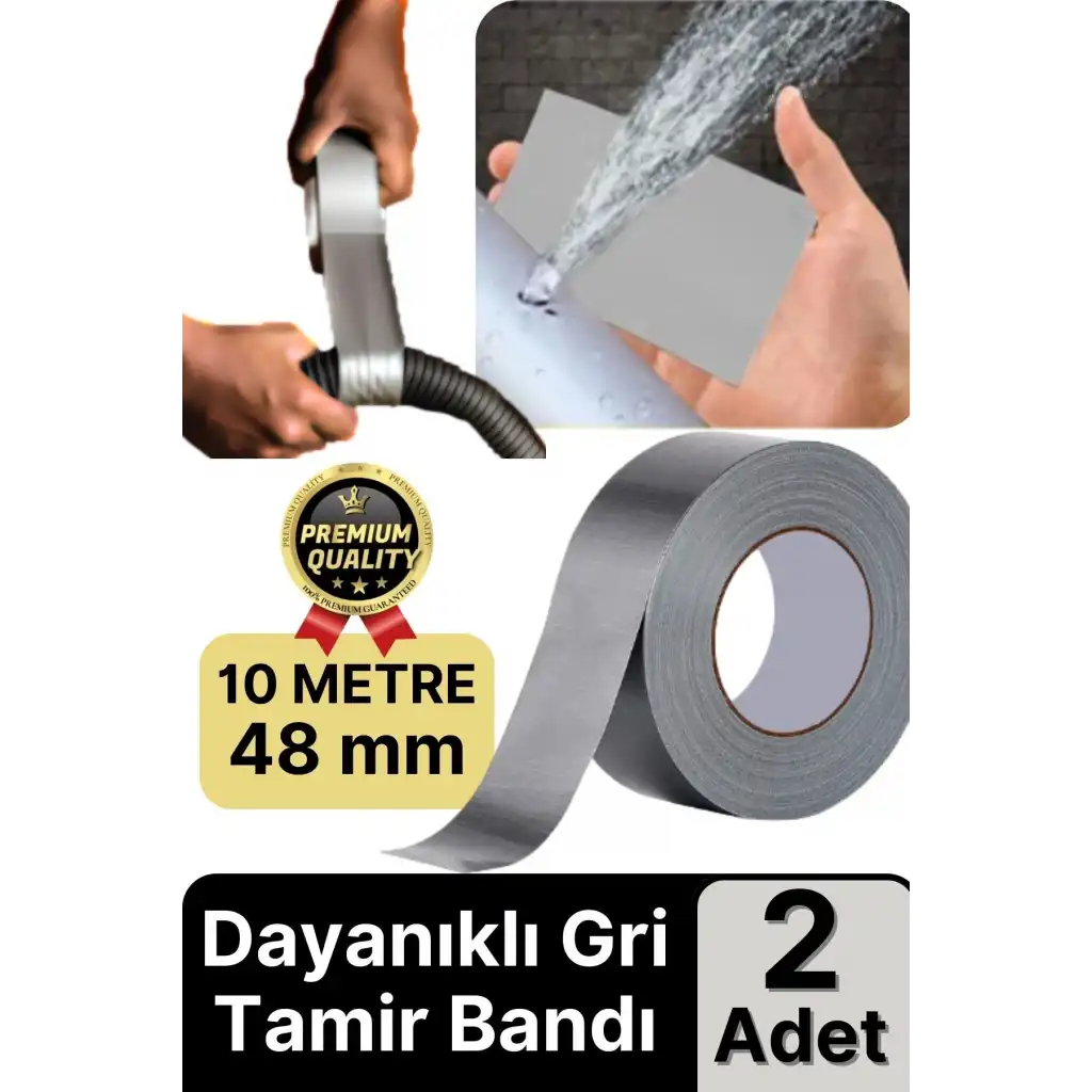 2 Adet Ekstra Güçlü Dayanıklı Su Geçirmez Sızdırmaz Yalıtım İzolasyon Gri Tamir Bandı 10 Mt 48 Mm