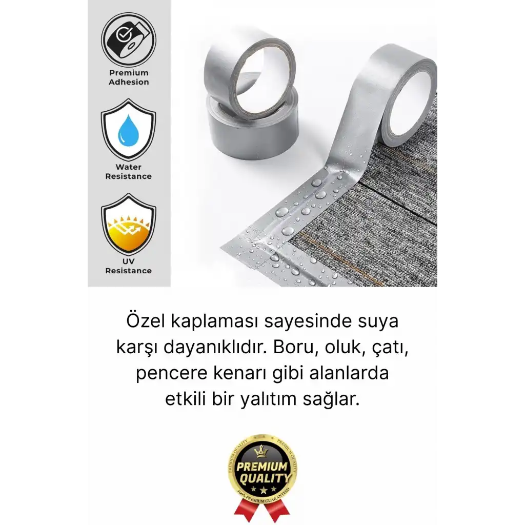 2 Adet Ekstra Güçlü Dayanıklı Su Geçirmez Sızdırmaz Yalıtım İzolasyon Gri Tamir Bandı 10 Mt 48 Mm