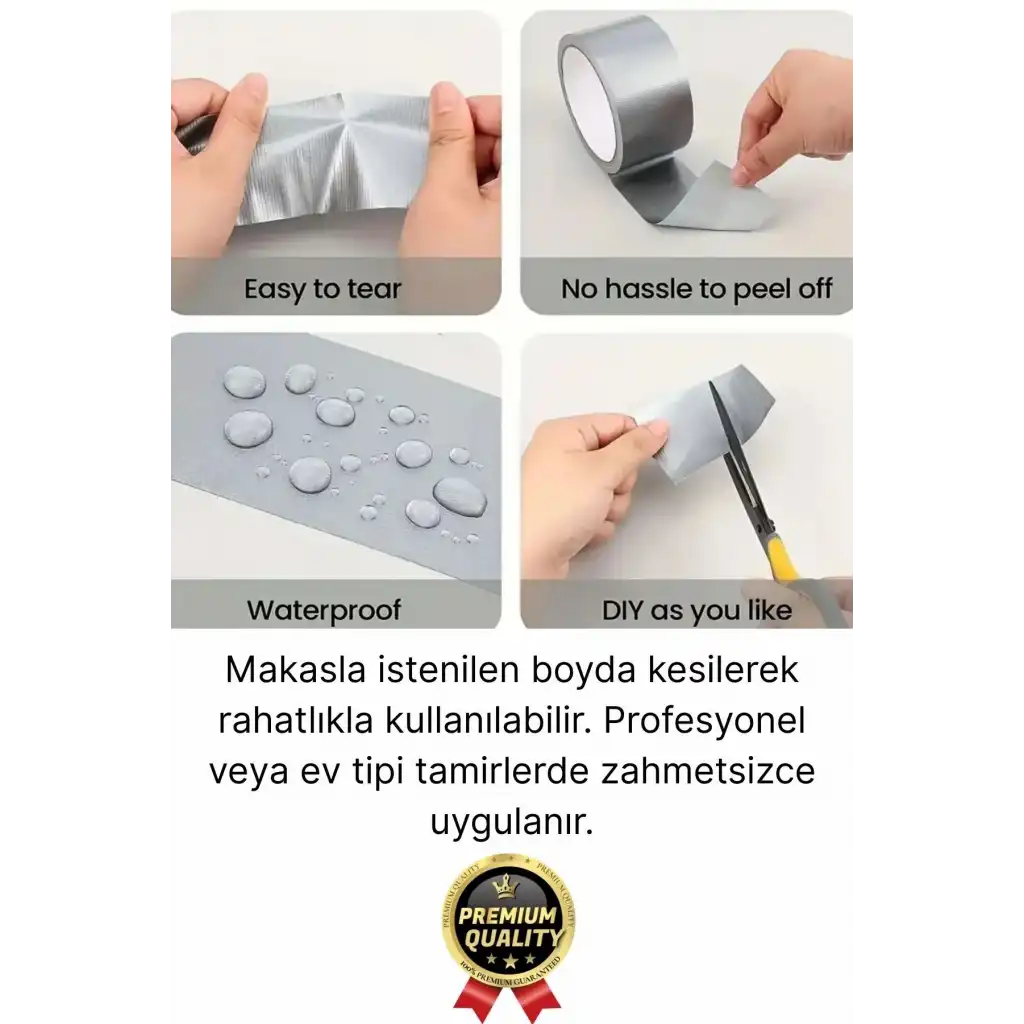 5 Adet Ekstra Güçlü Dayanıklı Su Geçirmez Sızdırmaz Yalıtım İzolasyon Gri Tamir Bandı 10 Mt 48 Mm