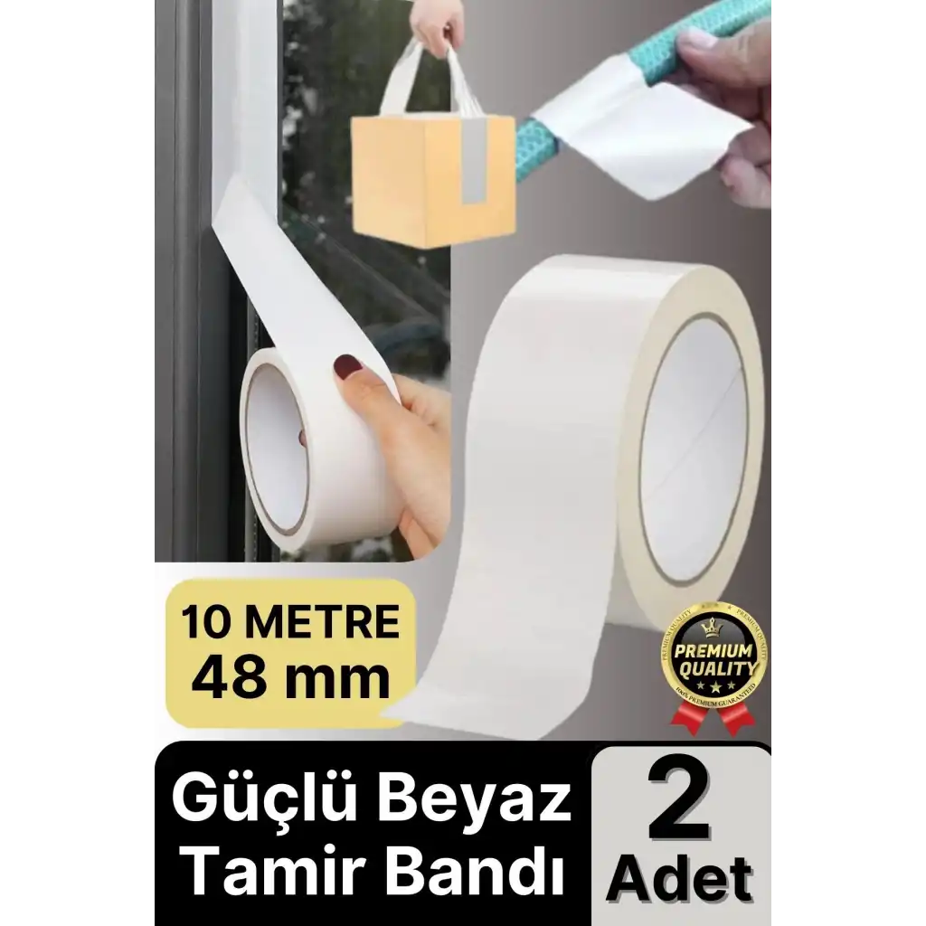 2 Adet Ekstra Güçlü Dayanıklı Su Geçirmez Sızdırmaz Yalıtım İzolasyon Beyaz Tamir Bandı 10 Mt 48 Mm