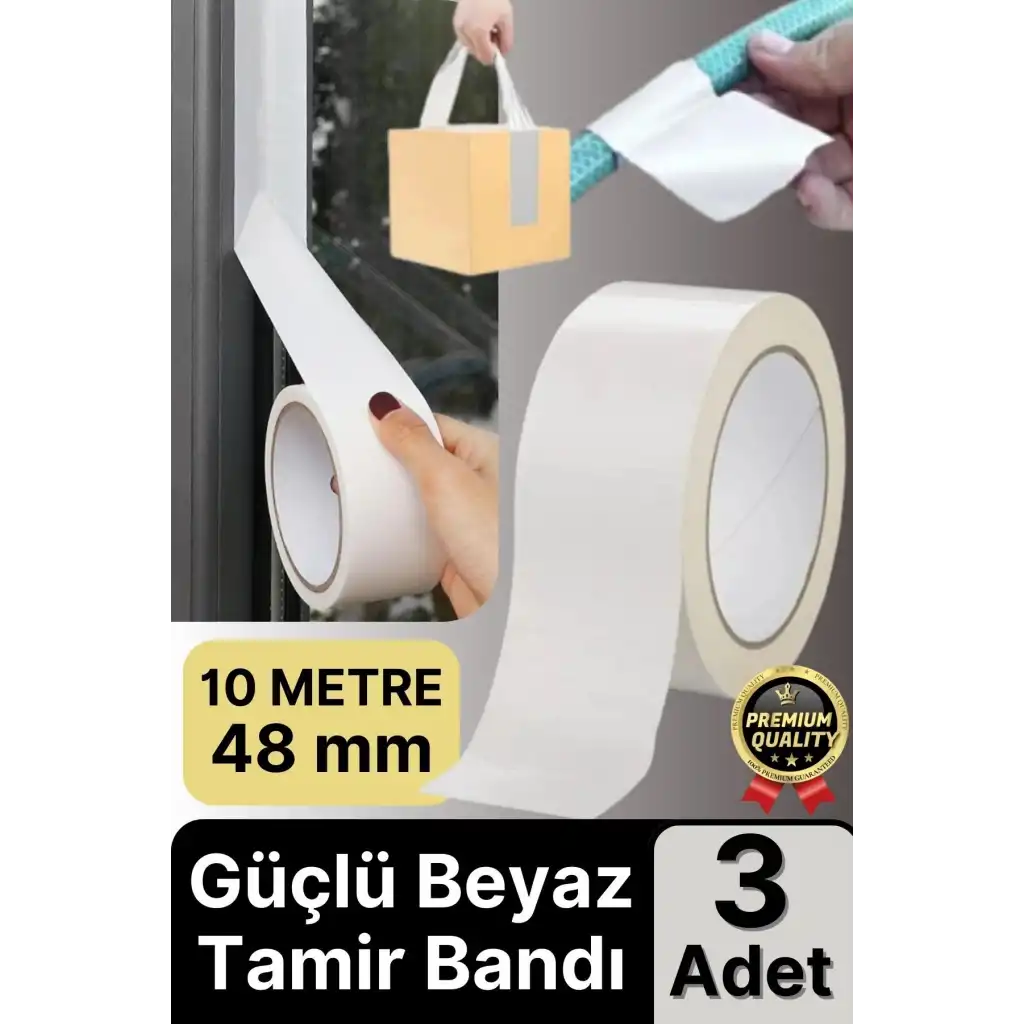 3 Adet Ekstra Güçlü Dayanıklı Su Geçirmez Sızdırmaz Yalıtım İzolasyon Beyaz Tamir Bandı 10 Mt 48 Mm