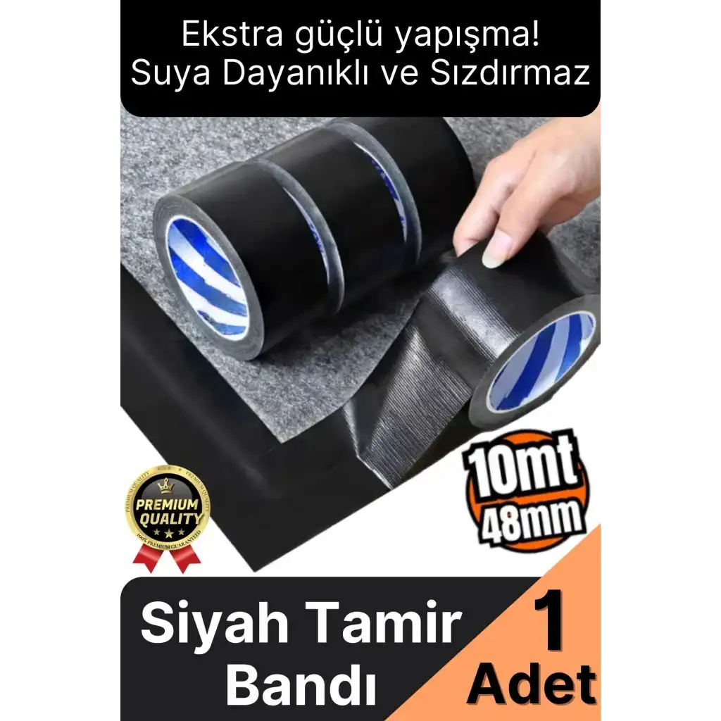 1 Adet Ekstra Güçlü Dayanıklı Su Geçirmez Sızdırmaz Yalıtım İzolasyon Siyah Tamir Bandı 10 Mt 48 Mm