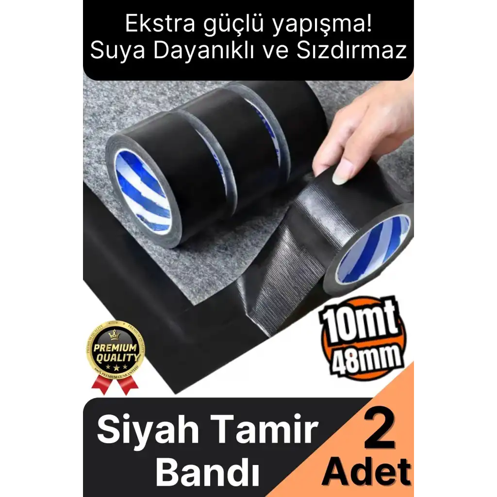 2 Adet Ekstra Güçlü Dayanıklı Su Geçirmez Sızdırmaz Yalıtım İzolasyon Siyah Tamir Bandı 10 Mt 48 Mm