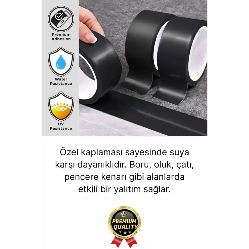 3 Adet Ekstra Güçlü Dayanıklı Su Geçirmez Sızdırmaz Yalıtım İzolasyon Siyah Tamir Bandı 10 Mt 48 Mm