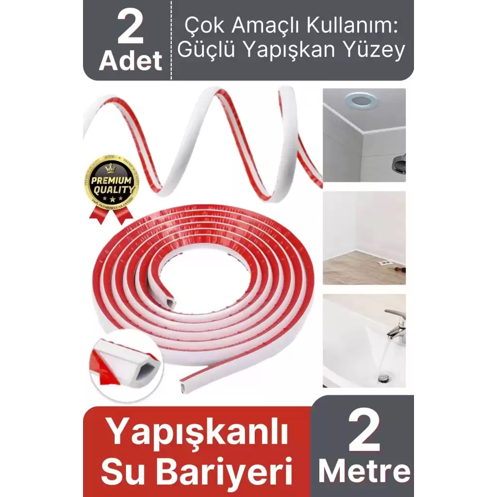 2 Adet Ultra Güçlü Dayanıklı Esnek Tezgah Mutfak Banyo Kendinden Yapışkanlı Su Bariyeri 2 Metre