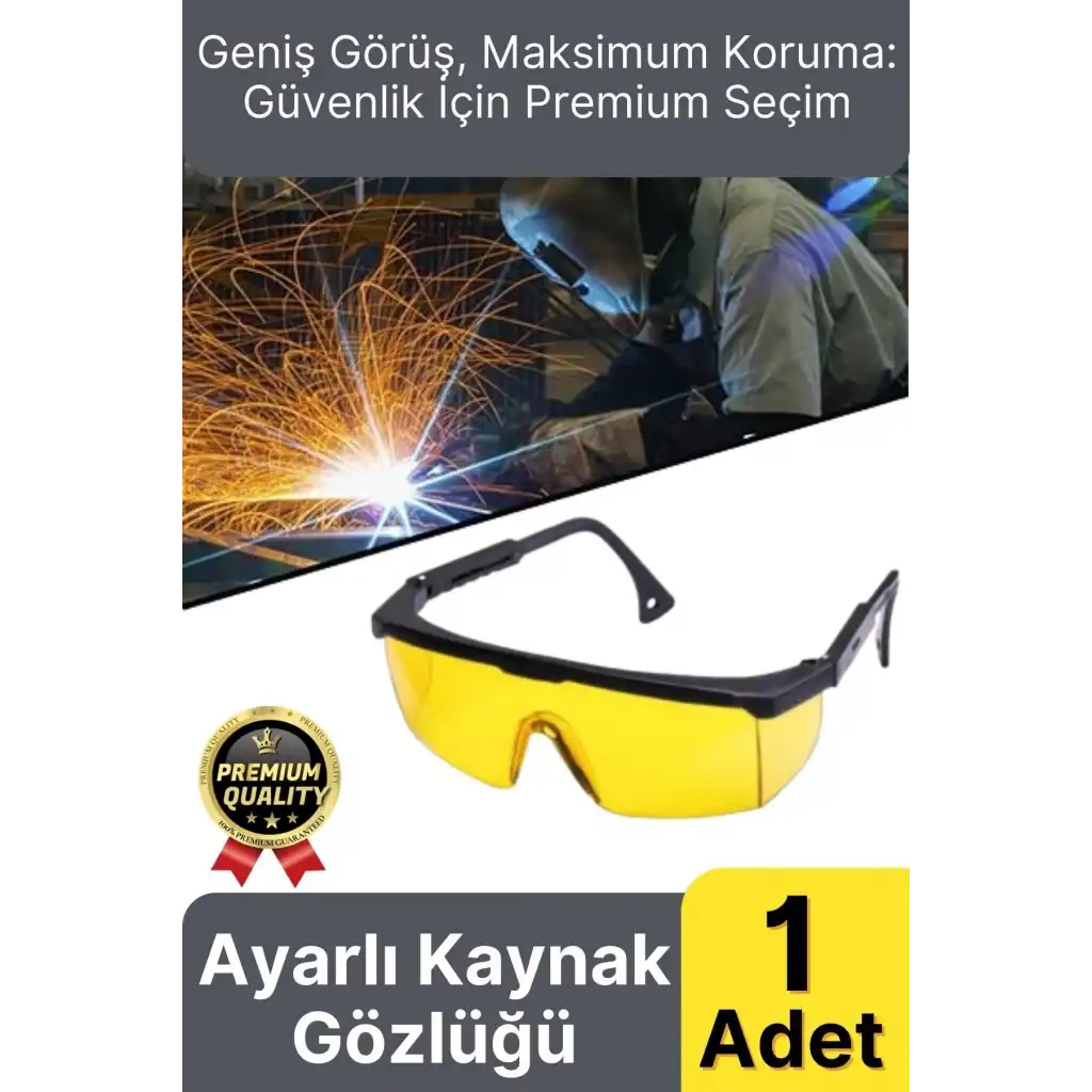 Dayanıklı Hafif Sarı Geniş Görüş Açılı Atölye Endüstriyel Ayarlı Çapak Kaynak Gözlüğü 12x30cm 1 Adet