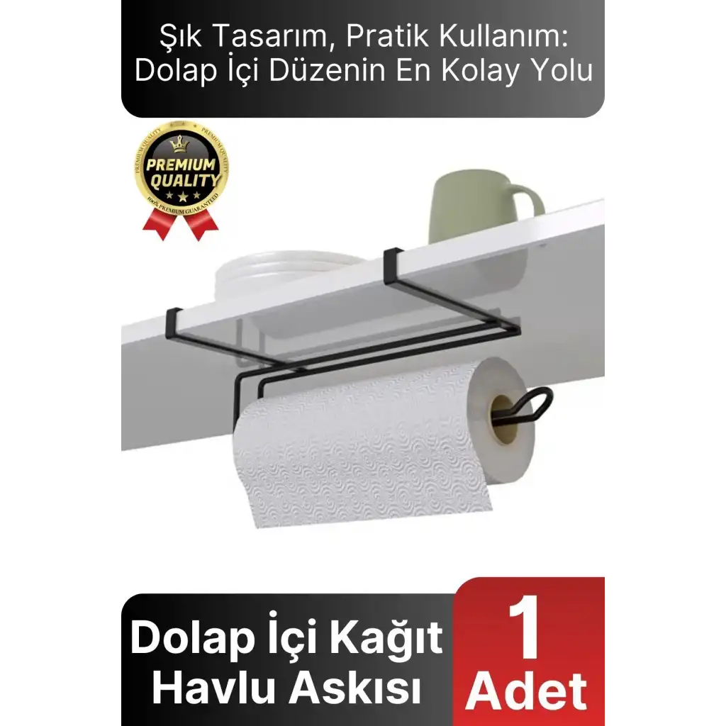 Özel Üretim Pratik Dayanıklı Dolap Kapağına Uyumlu Paslanmaz Metal Siyah Kağıt Havluluk Askı 28x13cm