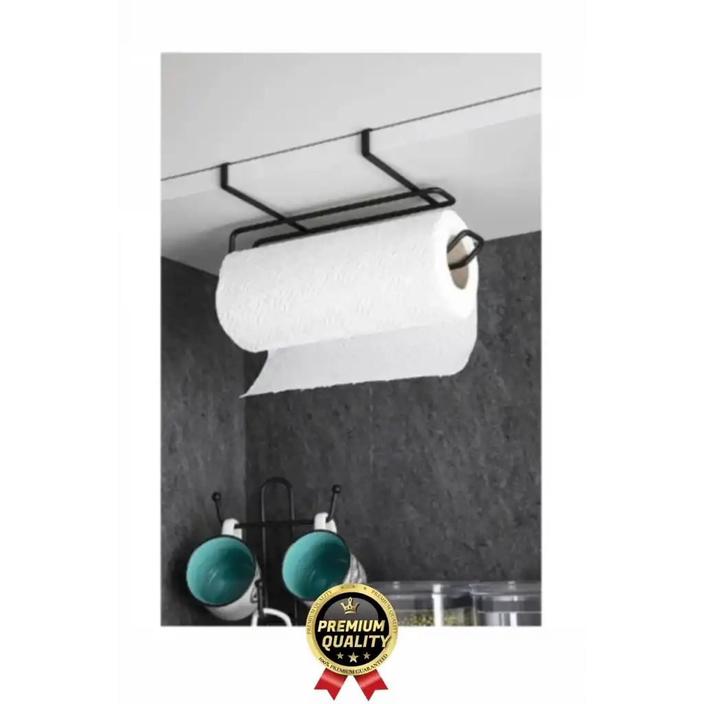 Özel Üretim Pratik Dayanıklı Dolap Kapağına Uyumlu Paslanmaz Metal Siyah Kağıt Havluluk Askı 28x13cm