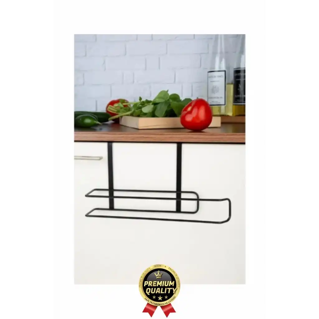 Özel Üretim Pratik Dayanıklı Dolap Kapağına Uyumlu Paslanmaz Metal Siyah Kağıt Havluluk Askı 28x13cm