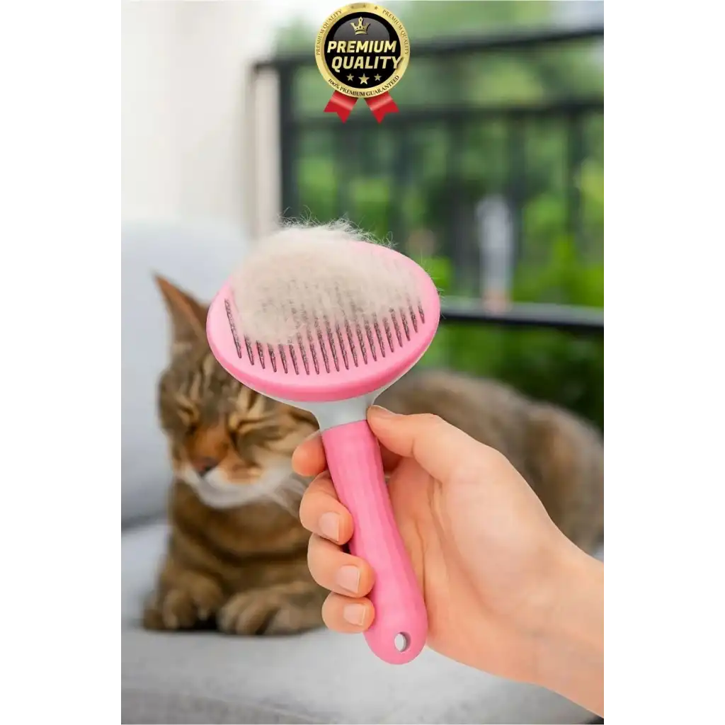 Özel Üretim Pembe Kendini Temizleyen Otomatik Tuşlu Evcil Hayvan Pet Tüy Toplayıcı Kedi Köpek Tarağı