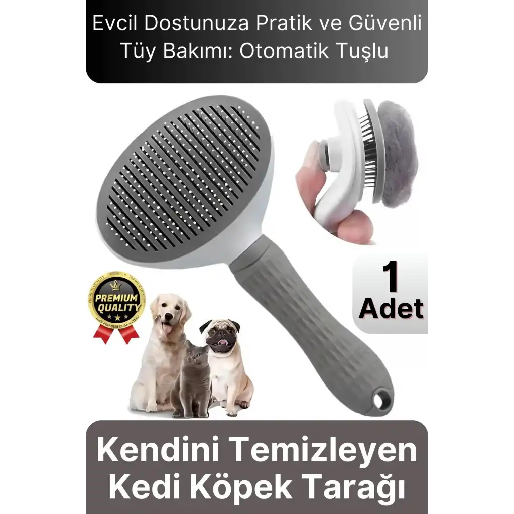 Özel Üretim Gri Kendini Temizleyen Otomatik Tuşlu Evcil Hayvan Pet Tüy Toplayıcı Kedi Köpek Tarağı