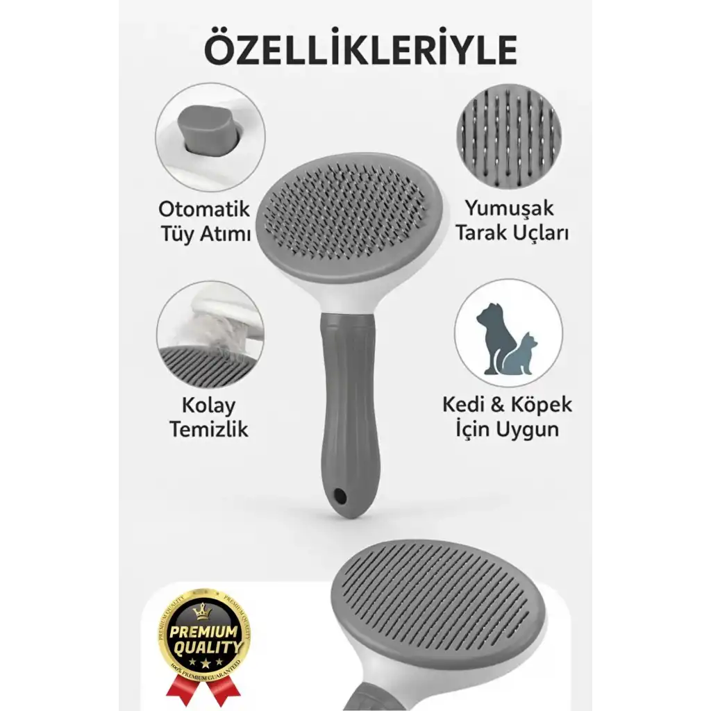 Özel Üretim Gri Kendini Temizleyen Otomatik Tuşlu Evcil Hayvan Pet Tüy Toplayıcı Kedi Köpek Tarağı