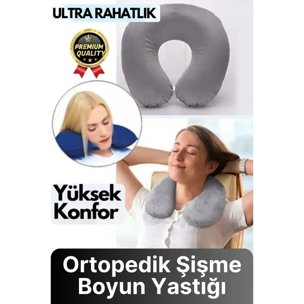 Özel Üretim Portatif Rahat Konforlu Seyahat Yolculuk Araba Uçak Kadife Ortopedik Şişme Boyun Yastığı