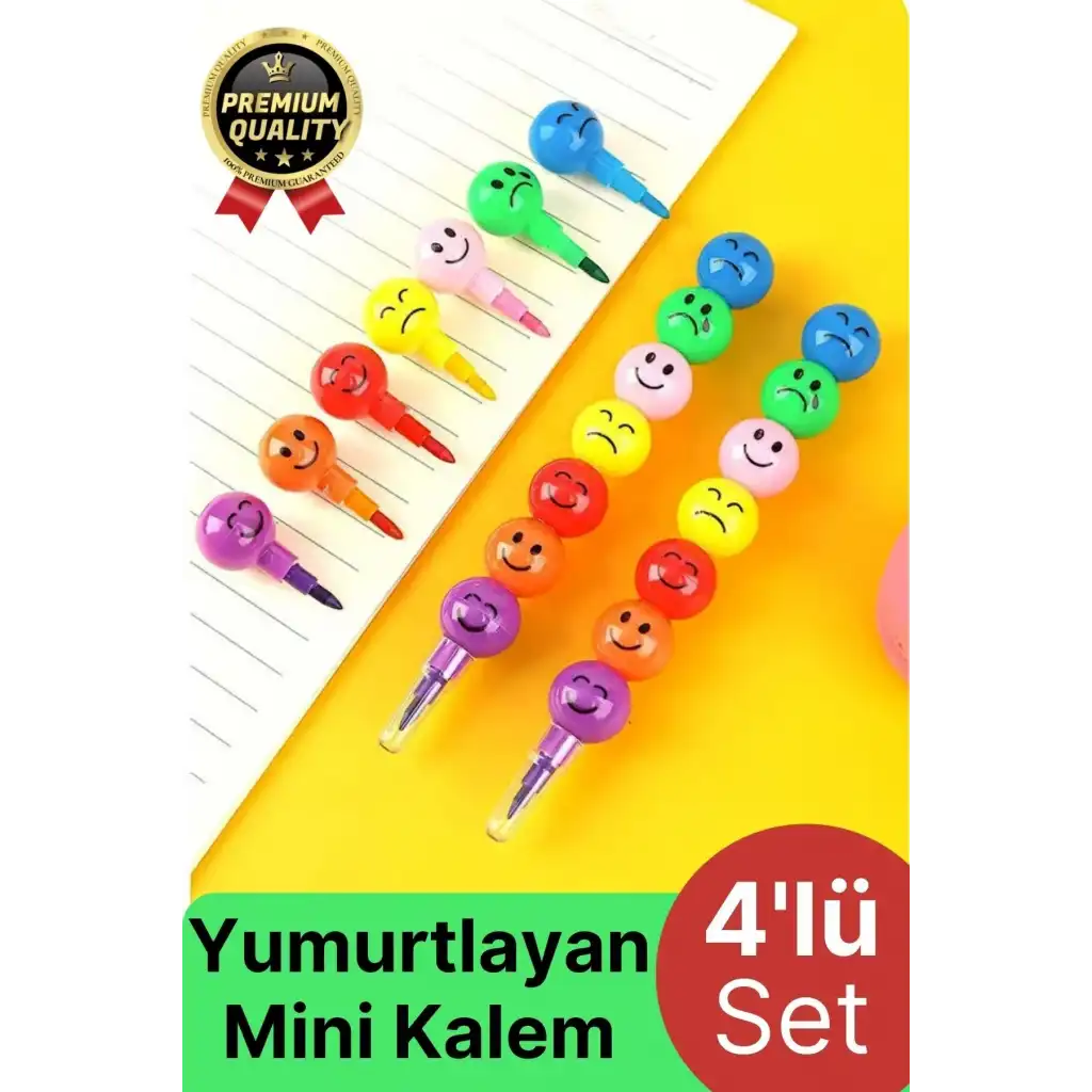 Özel Seri İlkokul Okul Öğrenci Renkli Hafif Eğlenceli Emoji Yüzlü Yumurtlayan Mini Kalem 4lü Set