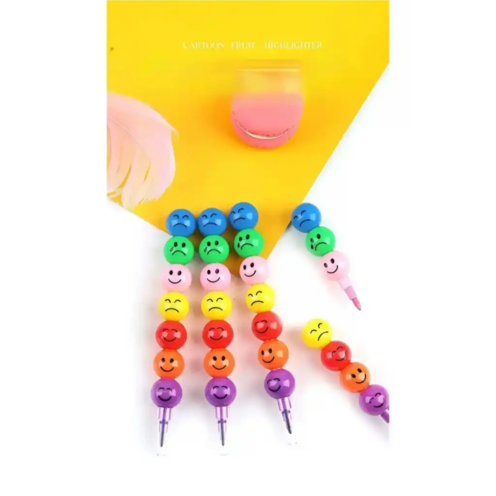 Özel Seri İlkokul Okul Öğrenci Renkli Hafif Eğlenceli Emoji Yüzlü Yumurtlayan Mini Kalem 4lü Set