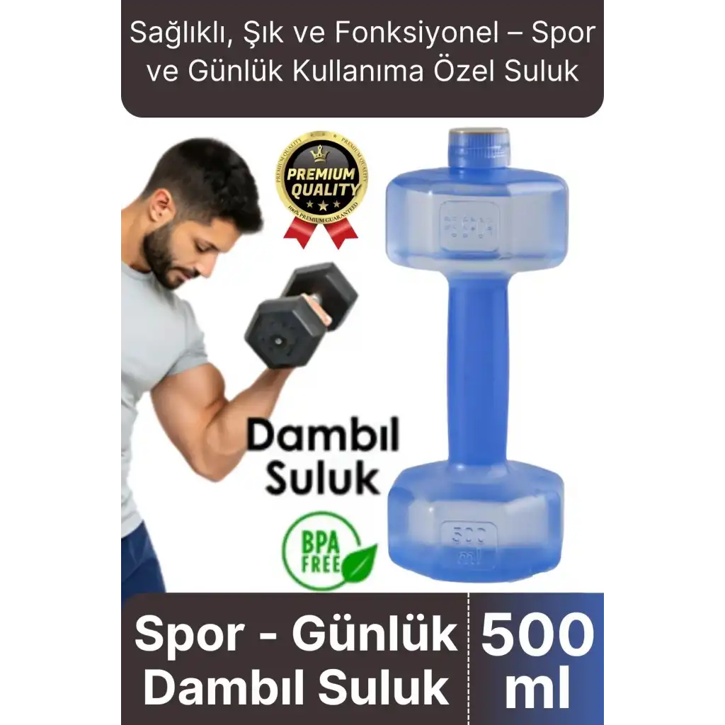 Özel Üretim Fitness Spor Okul Koşu Bpa İçermeyen Plastik Matara Günlük Mavi Dambıl Suluk 500 ml