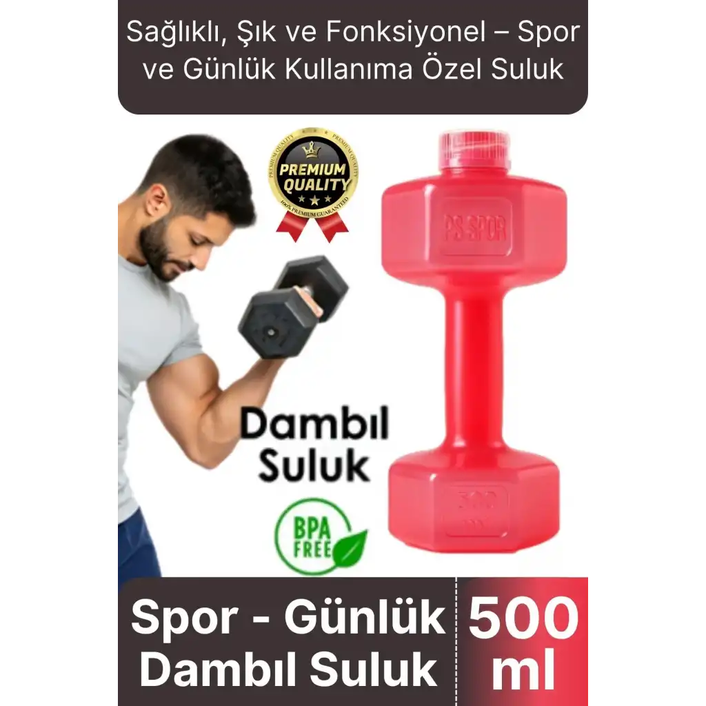 Özel Üretim Fitness Spor Okul Koşu Bpa İçermeyen Plastik Matara Günlük Pembe Dambıl Suluk 500 ml
