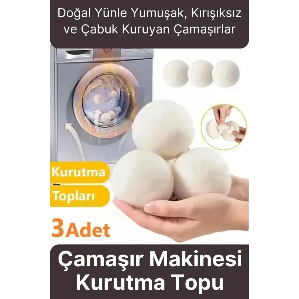 Sürtünme Engellen Kırışıklık Azaltıcı Çabuk Kuruma Yün Çamaşır Makinesi Kurutma Topu Yumuşatıcı 3lü