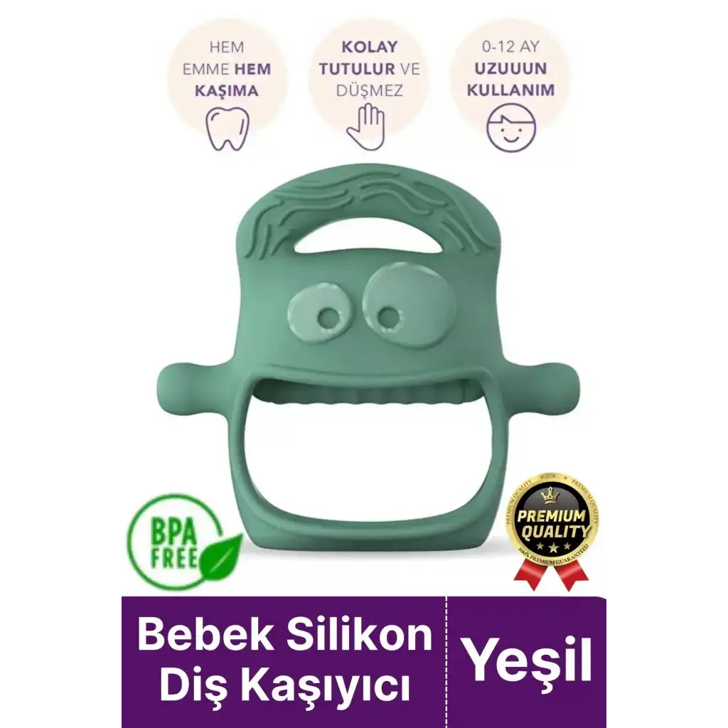 Eğlenceli Yumuşak Esnek Bpa İçermeyen Diş Çıkarma Dönemi Kaşıma Silikon Yeşil Bebek Diş Kaşıyıcı