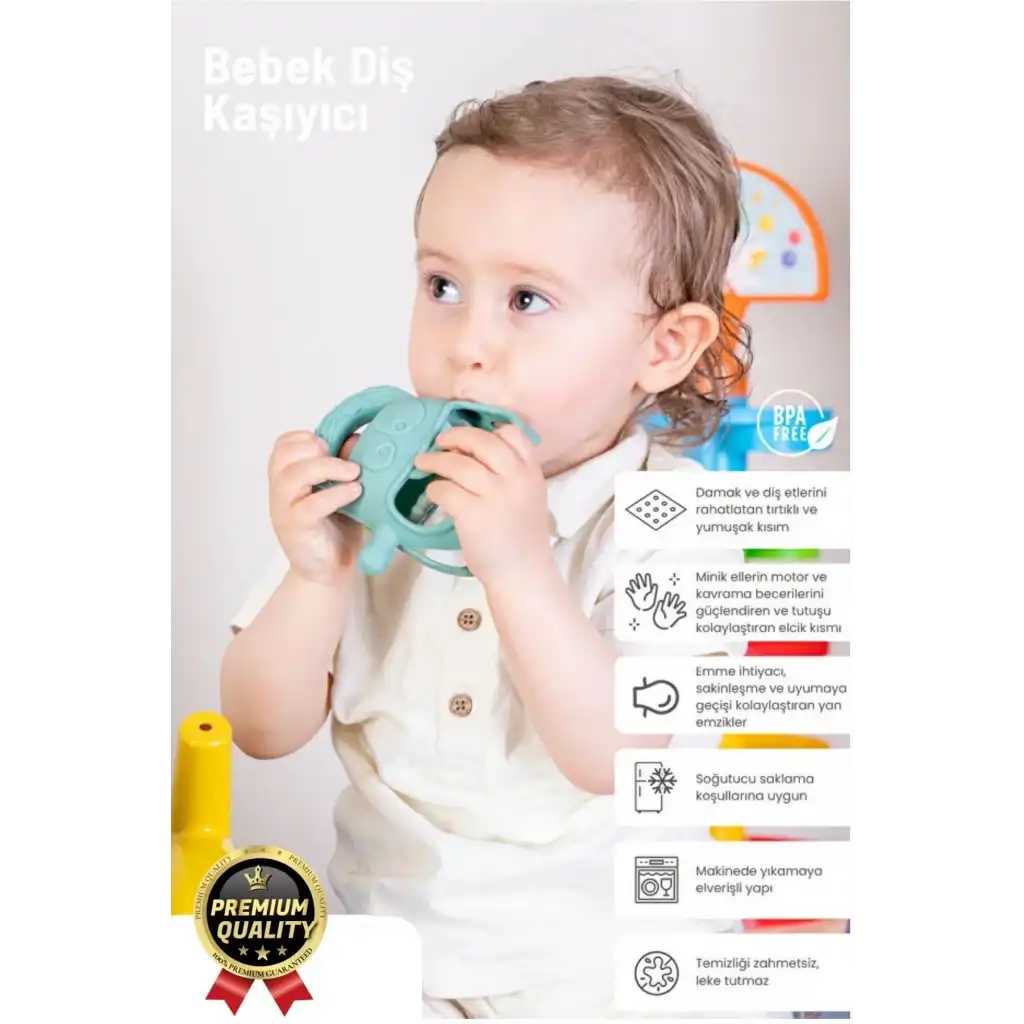 Eğlenceli Yumuşak Esnek Bpa İçermeyen Diş Çıkarma Dönemi Kaşıma Silikon Yeşil Bebek Diş Kaşıyıcı