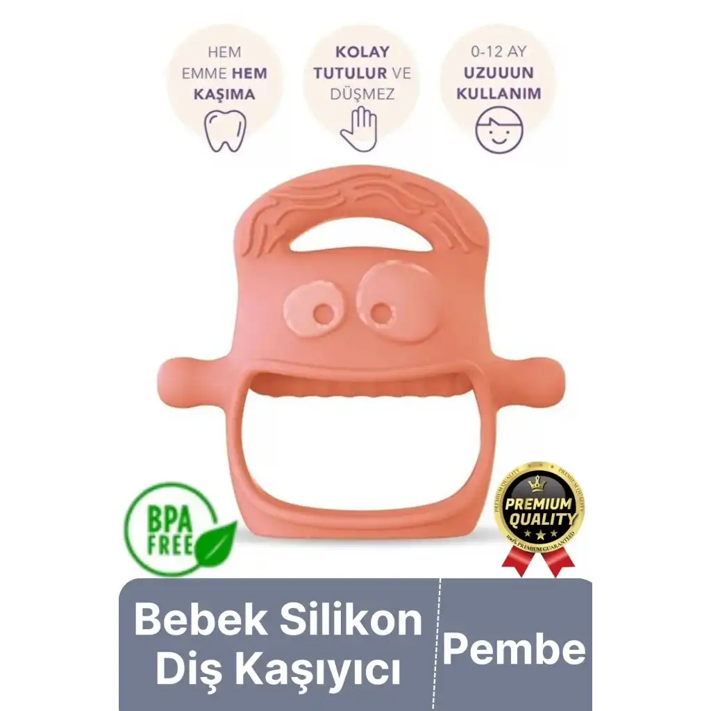 Eğlenceli Yumuşak Esnek Bpa İçermeyen Diş Çıkarma Dönemi Kaşıma Silikon Pembe Bebek Diş Kaşıyıcı