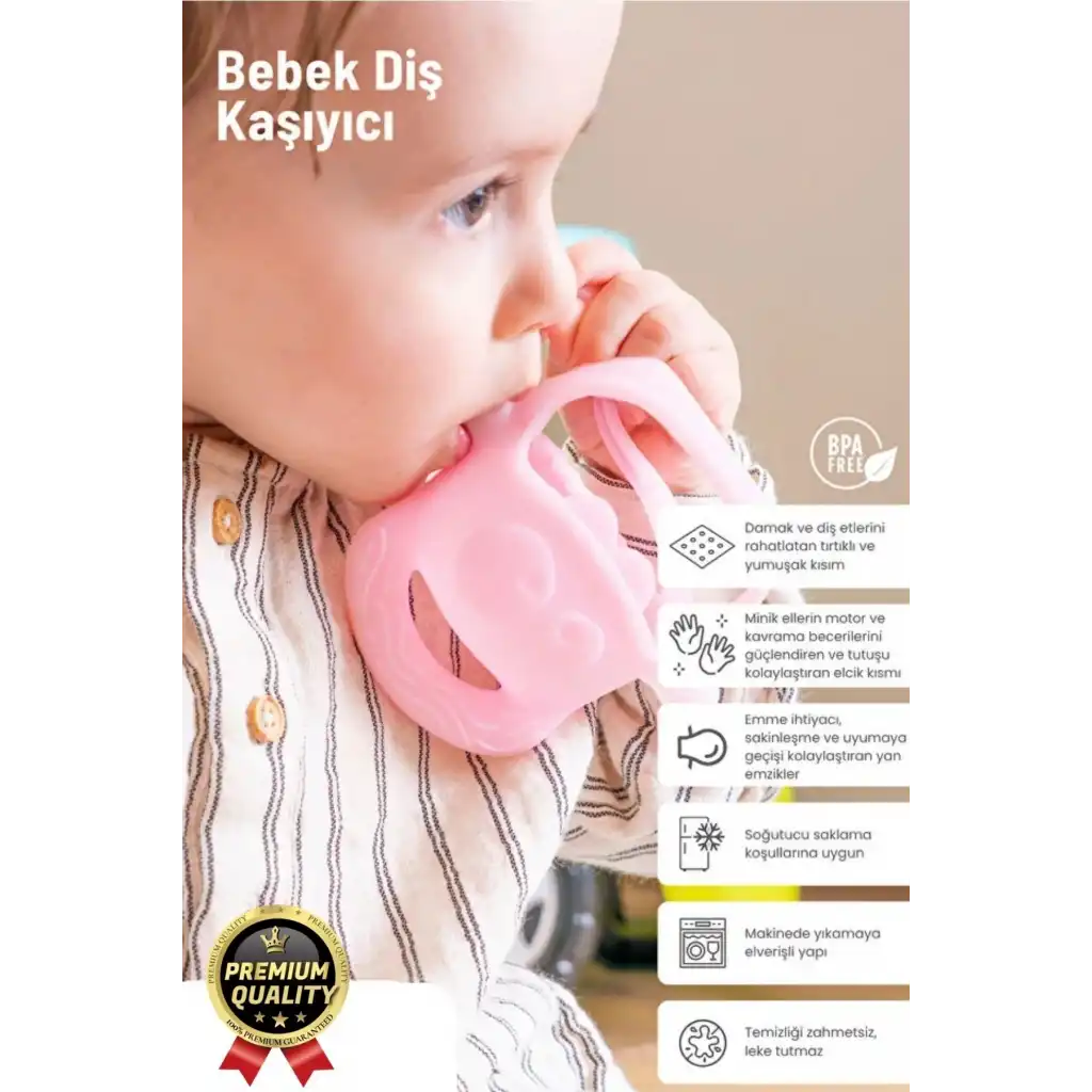 Eğlenceli Yumuşak Esnek Bpa İçermeyen Diş Çıkarma Dönemi Kaşıma Silikon Pembe Bebek Diş Kaşıyıcı