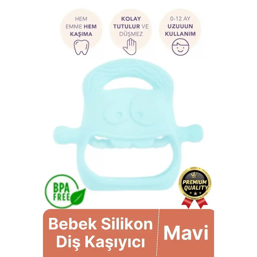 Eğlenceli Yumuşak Esnek Bpa İçermeyen Diş Çıkarma Dönemi Kaşıma Silikon Mavi Bebek Diş Kaşıyıcı
