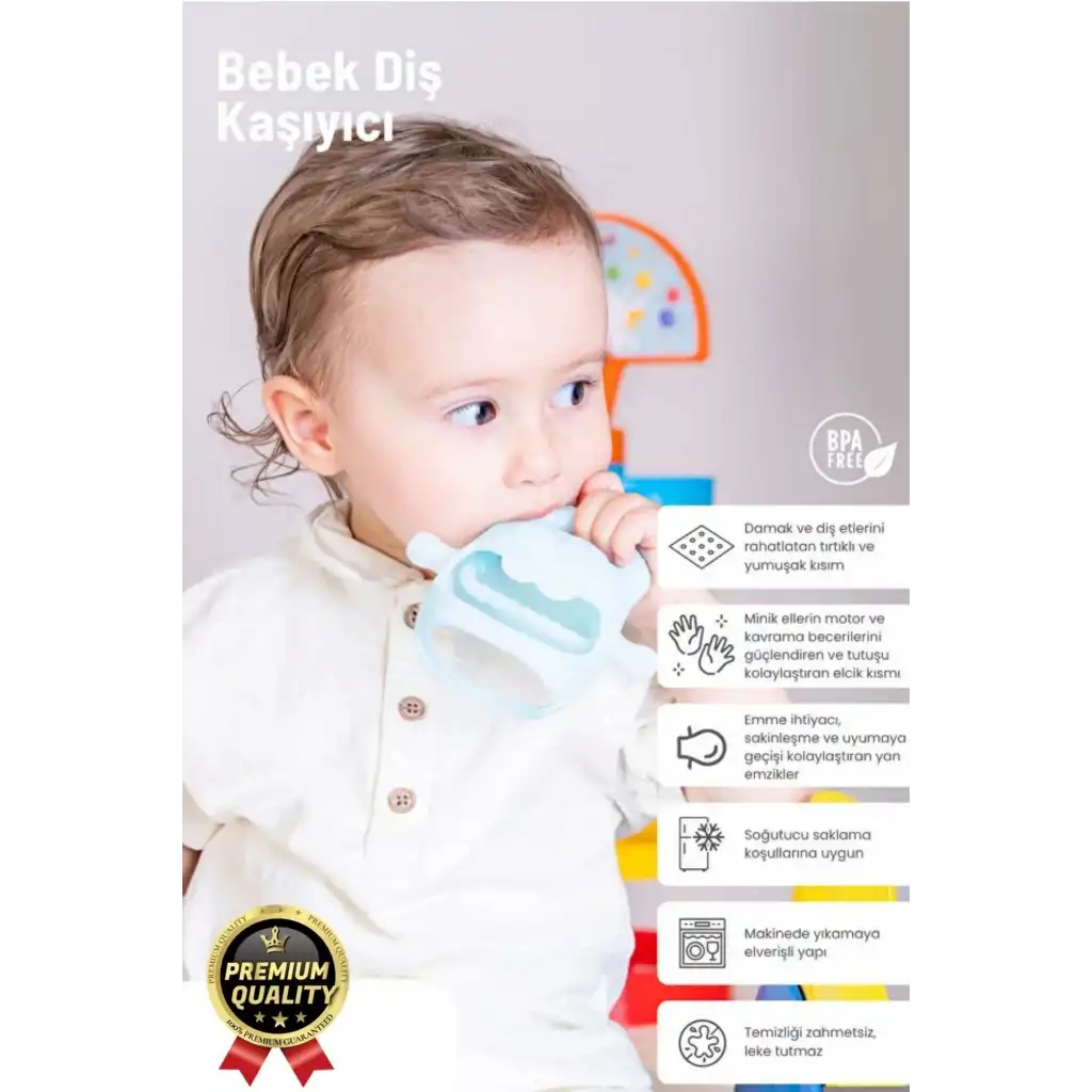 Eğlenceli Yumuşak Esnek Bpa İçermeyen Diş Çıkarma Dönemi Kaşıma Silikon Mavi Bebek Diş Kaşıyıcı