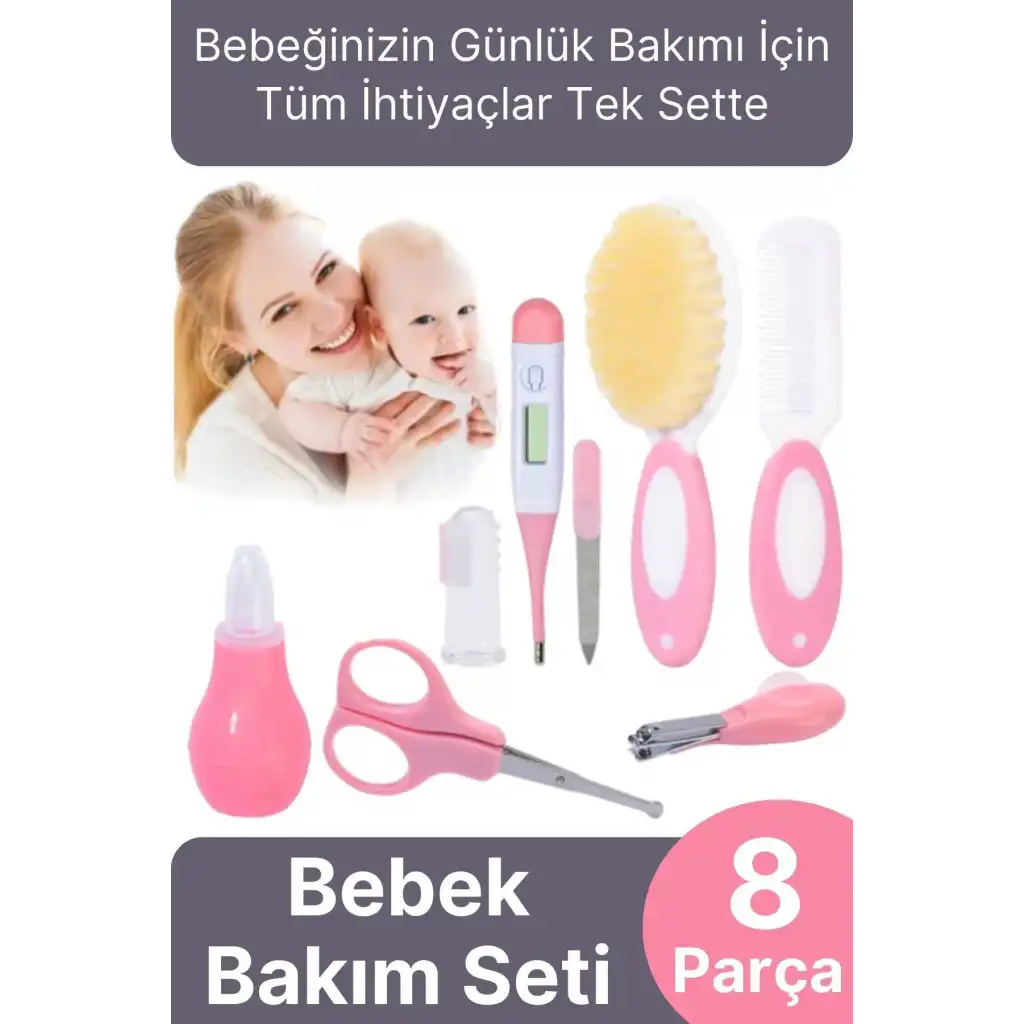 Tırnak Makası Burun Temizlik Termometre Cımbız Tarak Aspiratör Yeni Doğan Bebek Bakım Seti 8 Parça