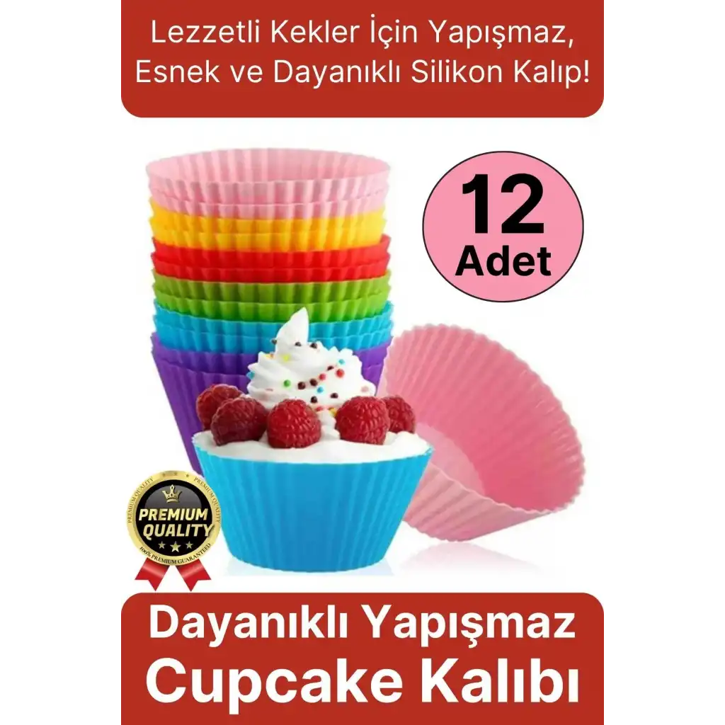 Yeni Üretim Esnek Dayanıklı Yapışmaz BPA İçermez Fırın Silikon Kek Muffin Cupcake Kalıbı 12 Adet