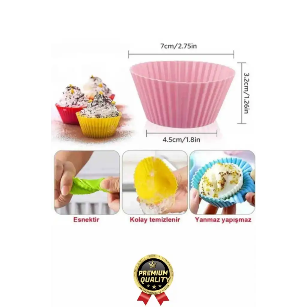 Yeni Üretim Esnek Dayanıklı Yapışmaz BPA İçermez Fırın Silikon Kek Muffin Cupcake Kalıbı 12 Adet