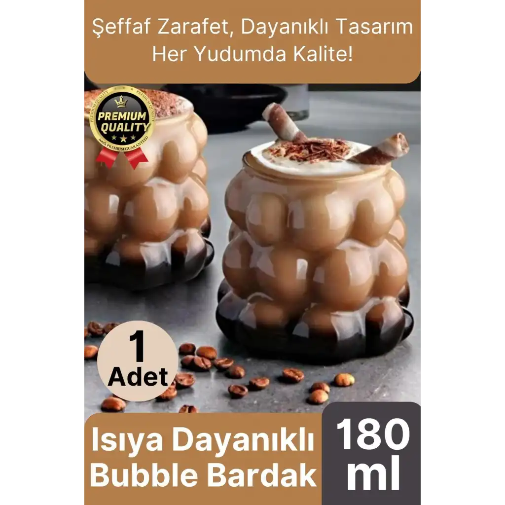 Özel Çeyiz Şeffaf İnce Şık Latte Meşrubat Kahve Çay Borosilikat Üzüm Model Bubble Bardak 180 Ml
