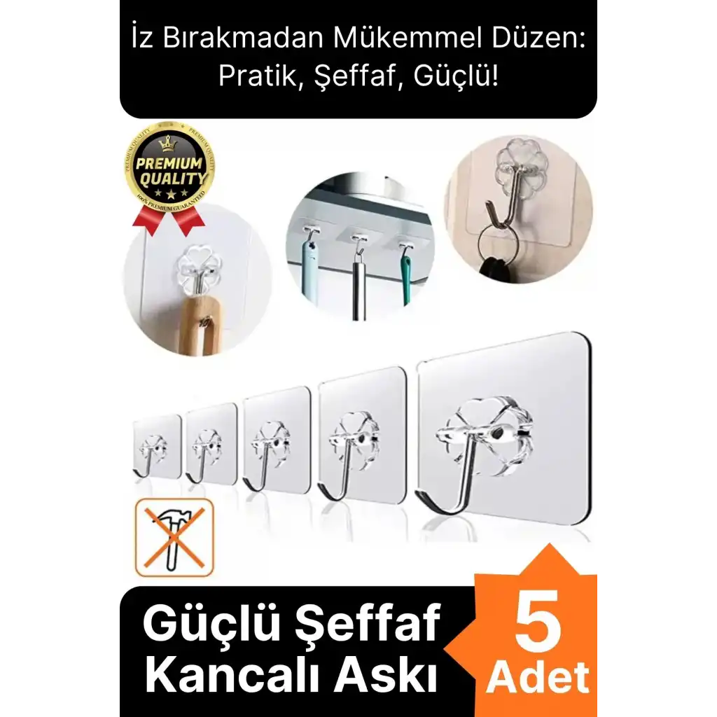 Çok Amaçlı Süper Güçlü Kendinden Yapışkanlı Kolay Montaj Duvar Mutfak Şeffaf Askılık Kancalı Askı