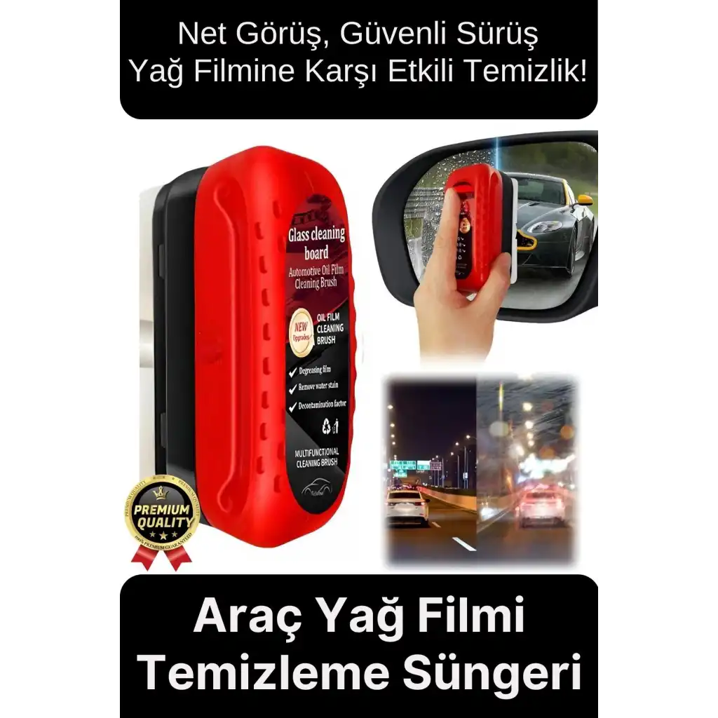 Premium Net Güvenli Görüş Yan Ayna İç Cam Yağmur Sis Buğu Engelleme Araç Yağ Filmi Temizleme Süngeri