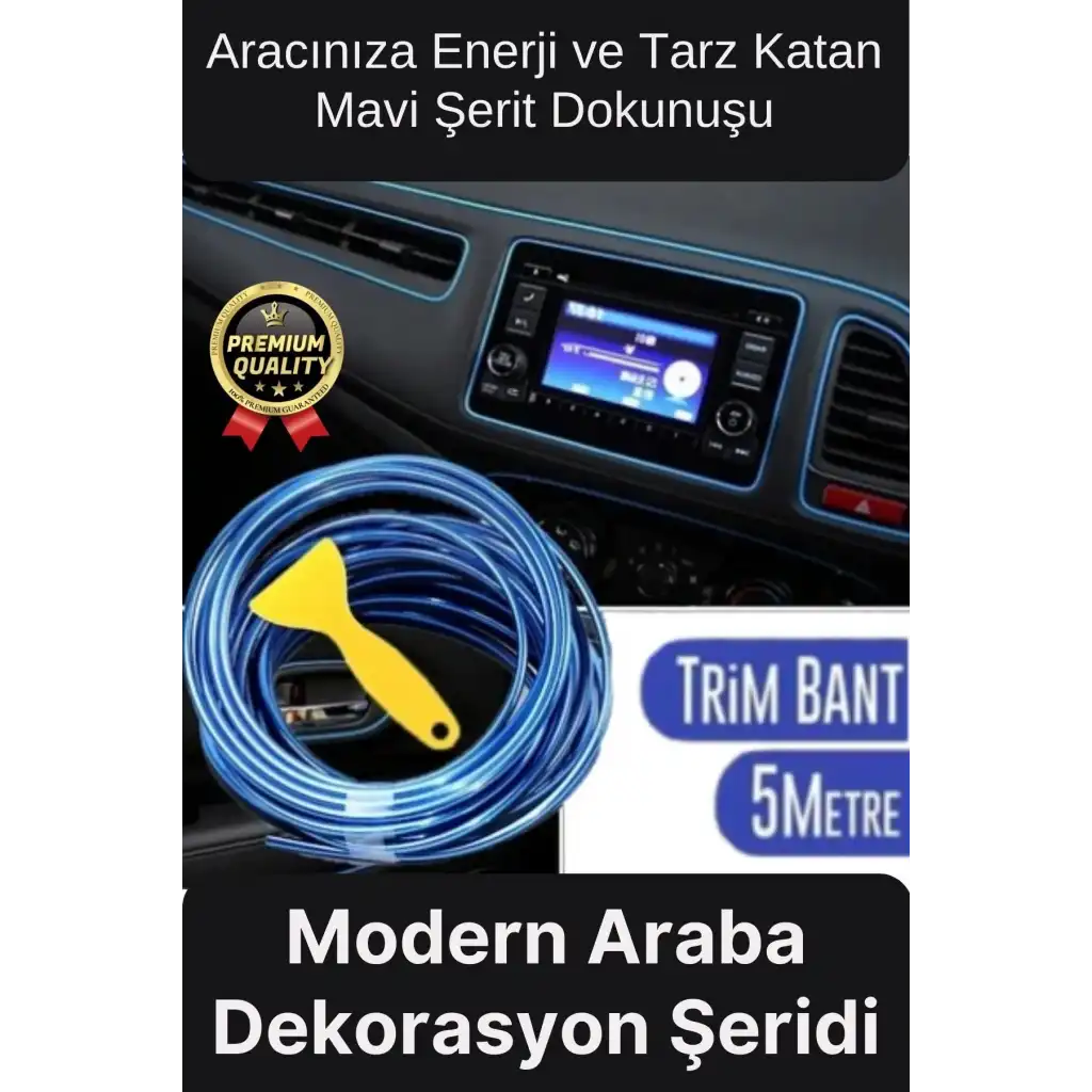 Premium Dekoratif Modern Canlı Görünüm Araç İçi Torpido Kapı Döşeme Fitili 5 Metre Mavi Trim Şeridi