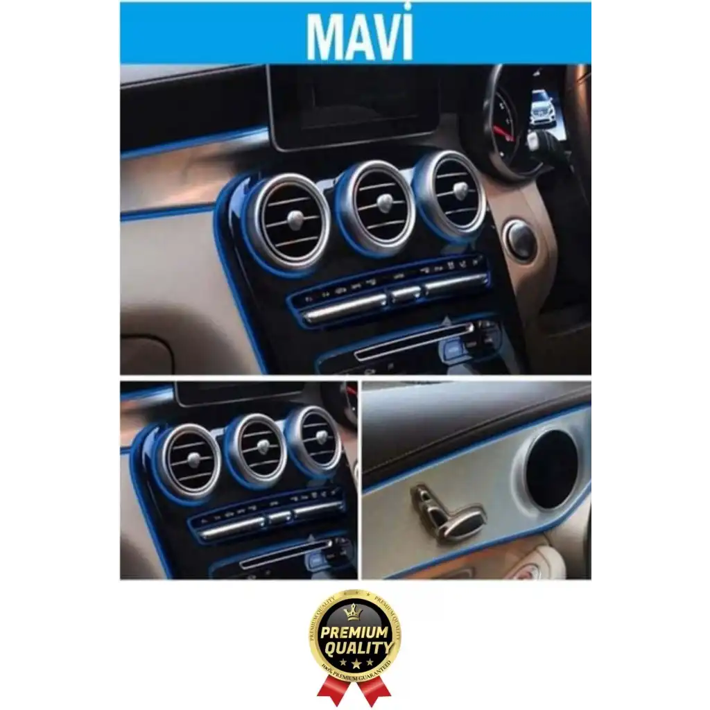 Premium Dekoratif Modern Canlı Görünüm Araç İçi Torpido Kapı Döşeme Fitili 5 Metre Mavi Trim Şeridi