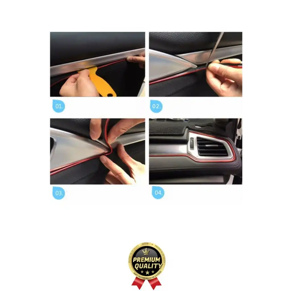 Premium Dekoratif Modern Canlı Görünüm Araç İçi Torpido Kapı Döşeme Fitili 5 Metre Mavi Trim Şeridi