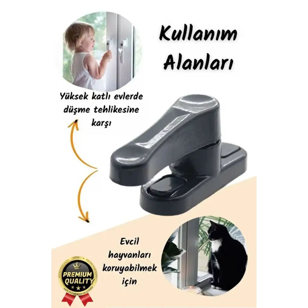 Premium Dayanıklı Koruma Antrasit Çekmeli Metal Pvc Kapı Pencere Hırsız Çocuk Emniyet Kilidi 1 Adet