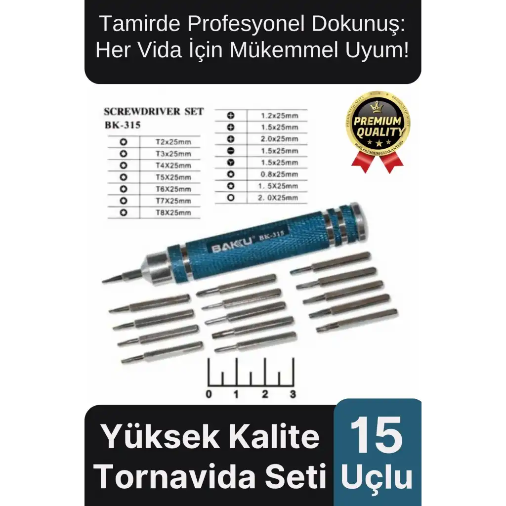 Profesyonel Seri Dayanıklı Yüksek Kalite Ergonomik Hassas Tamir Taşınabilir 15 Uçlu Tornavida Seti