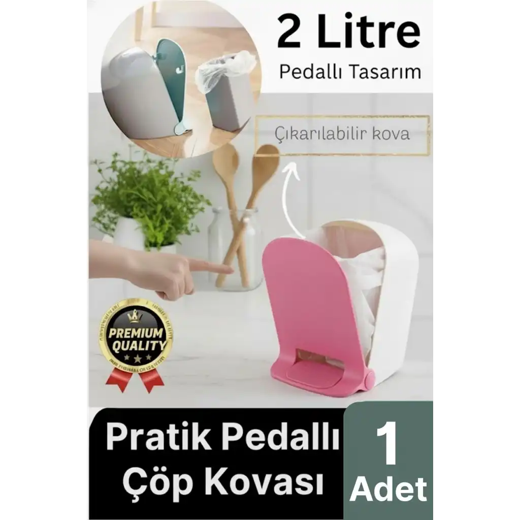 Yeni Tasarım Pratik Şık Tezgah Üstü Çocuk Odası Mutfak WC Banyo Ayak Pedallı Çöp Kovası Kutusu 2 Lt